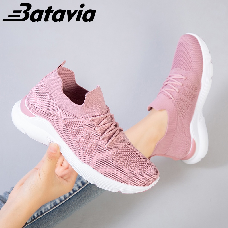 （COD）Batavia Fashion Baru Sepatu Wanita Sneakers Bernapas Tipis Kasual Mesh Rajutan Sepatu Wanita Sepatu Lari A23