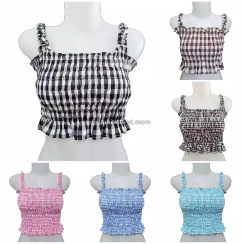 Tanktop kerut tali jumbo S-XXL kemben Kerut wanita kemben kerut atasan bigsize croptop jumbo Korea