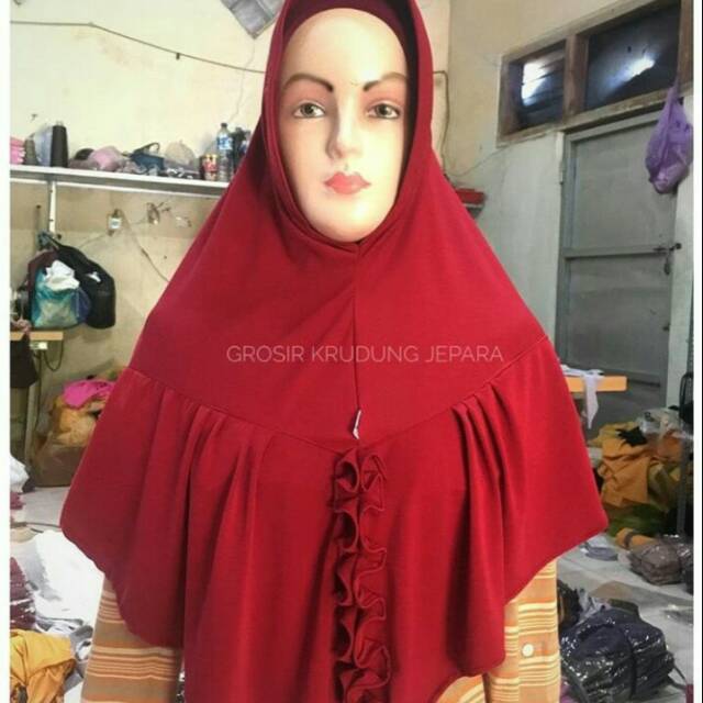 Khimar jersey rempel jilbab serut jokowi khimar pet rempel