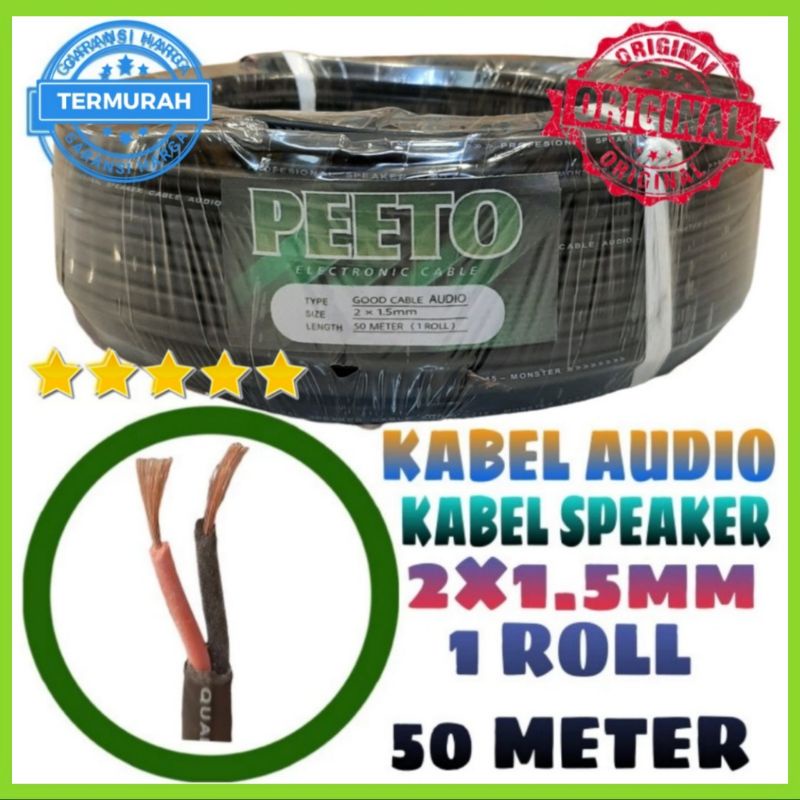 Kabel Audio Peeto Serabut Tebal 2×1.5 mm 50 meter , Kabel Speaker