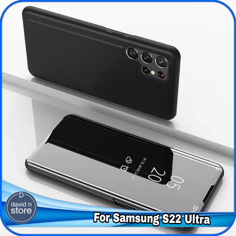 Casing Samsung Galaxy S22 Ultra S 22 Ultra Flip Case Mirror Cover Hard