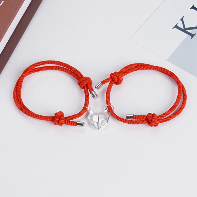 Fancyqube 2pcs Gelang Tali Kepang Magnetik Liontin Hati Bahan Stainless Steel Untuk Pria Dan Wanita