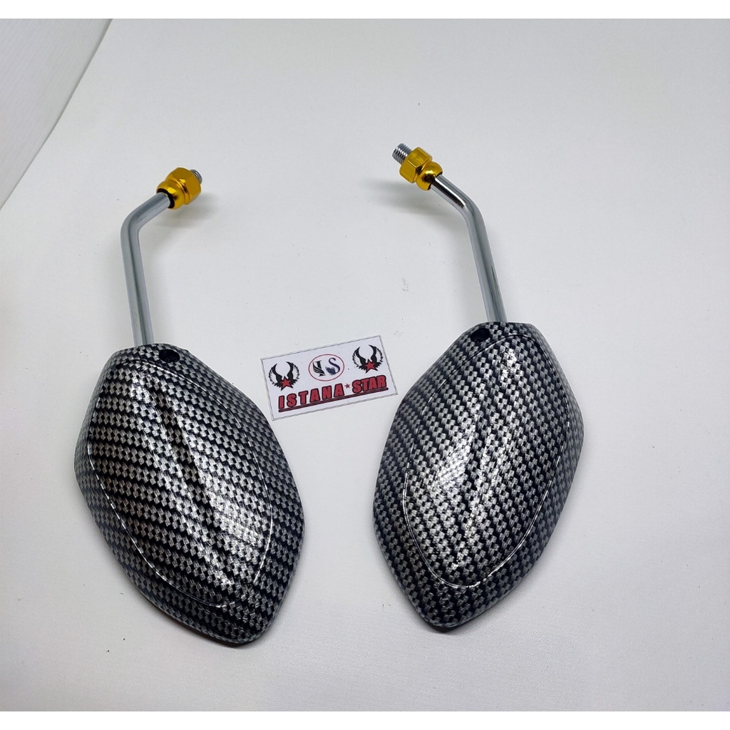 SPION / KACA SPION VARIASI KARBON TANGKAI CROME UNTUK HONDA SERIES MURAH [ BEAT , SCOOPY , VARIO , SPACY DAN HONDA SERIES LAINNYA ]