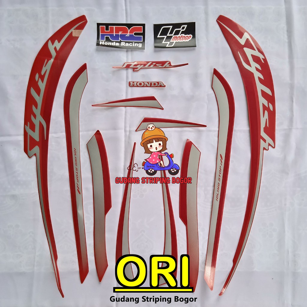 STIKER STRIPING BODY MOTOR HONDA SCOOPY STYLISH 2019 MERAH DOFF ORI