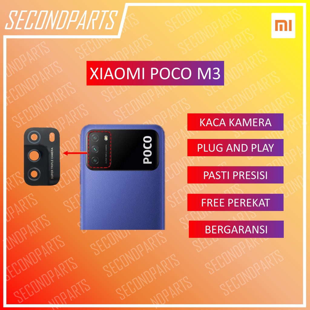 KACA LENSA KAMERA BELAKANG XIAOMI POCO M3 ORIGINAL