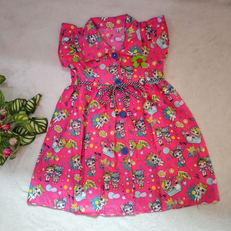 Dress anak 2 3 tahun kancing kartun hellokitty lol baju anak cewek perempuan lucu ( dress kancing HelloLoL )