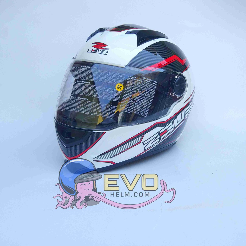 HELM ZEUS FULL FACE ZS-811 WHITE AL 12 BLACK RED - FREE SMOKE VISOR  ORIGINAL ( ONGKIR 2KG )