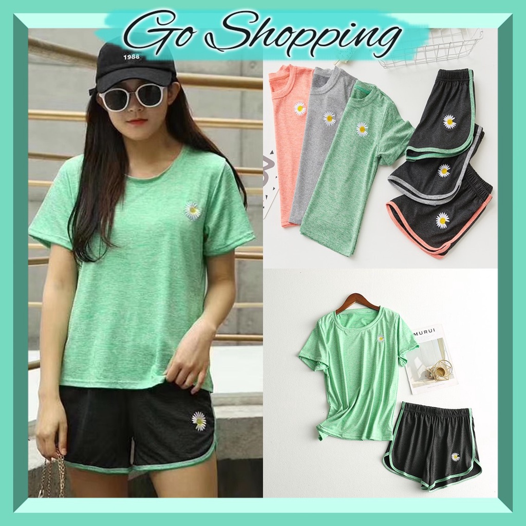 GO!BS724 SETELAN WANITA CELANA BAJU SET LENGAN PENDEK SANTAI KUALITAS IMPORT