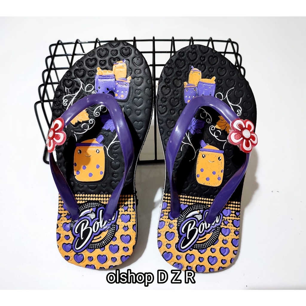 Sendal jepit  anak &amp; dewasa perempuan boba bunga cantik.sandal Couple boba cantik