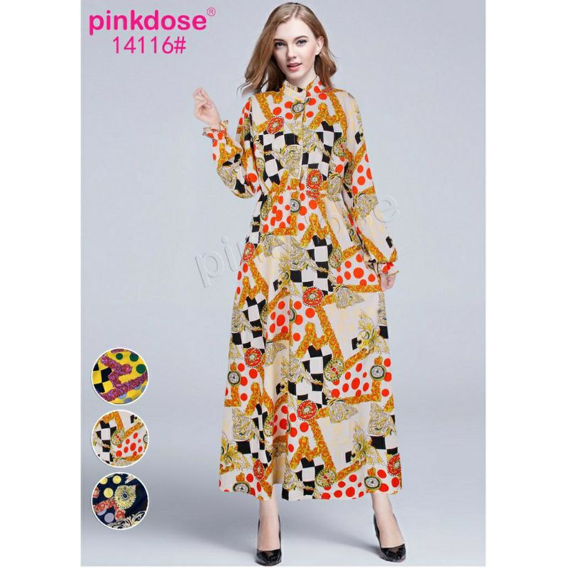 14116 Pinkdose gamis import, gamis corak