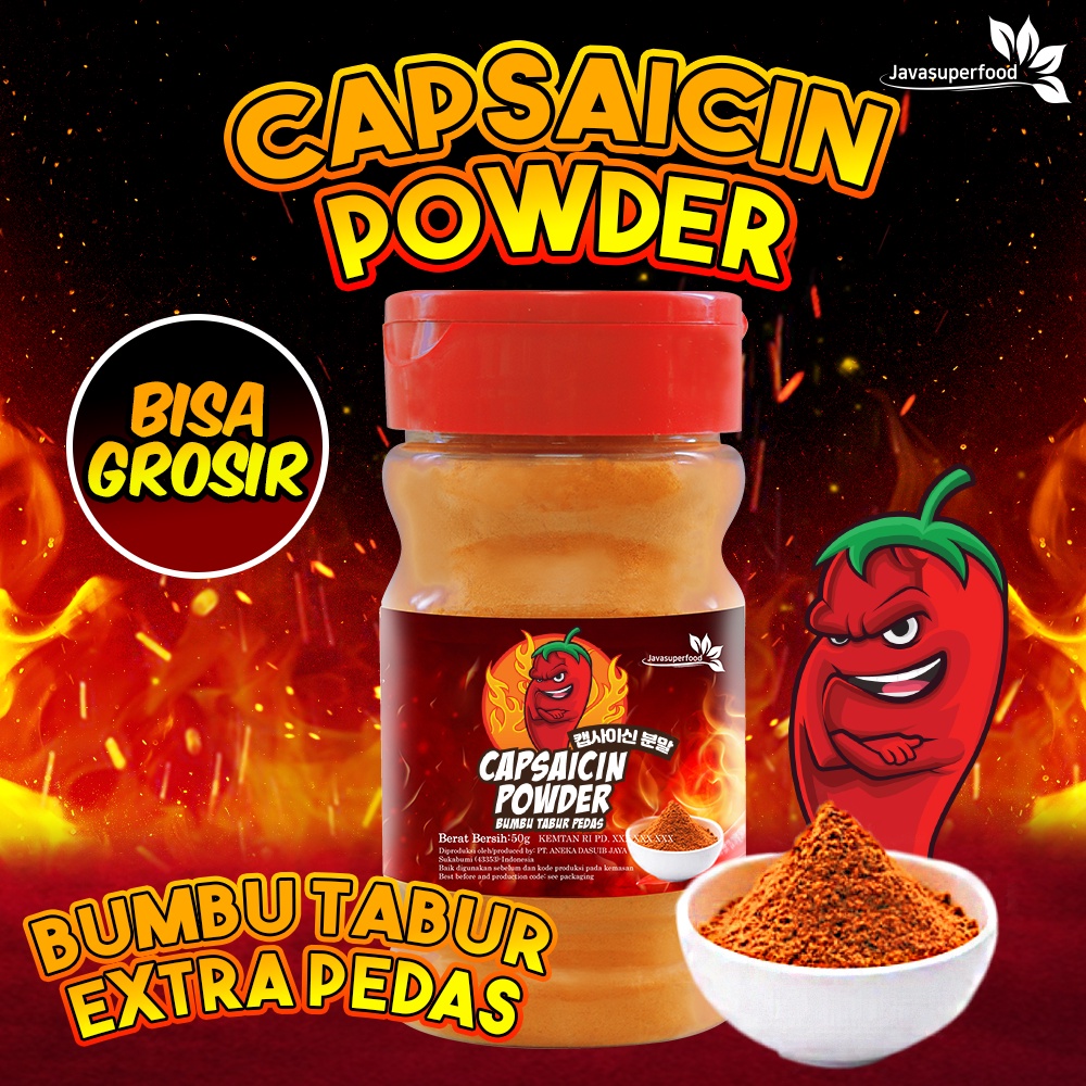 Bubuk Cabe Super Pedas / Bubuk Cabe Pedas / Cabe Bubuk / Bubuk Cabai Kering / CAPSAICIN 50G BOTOL