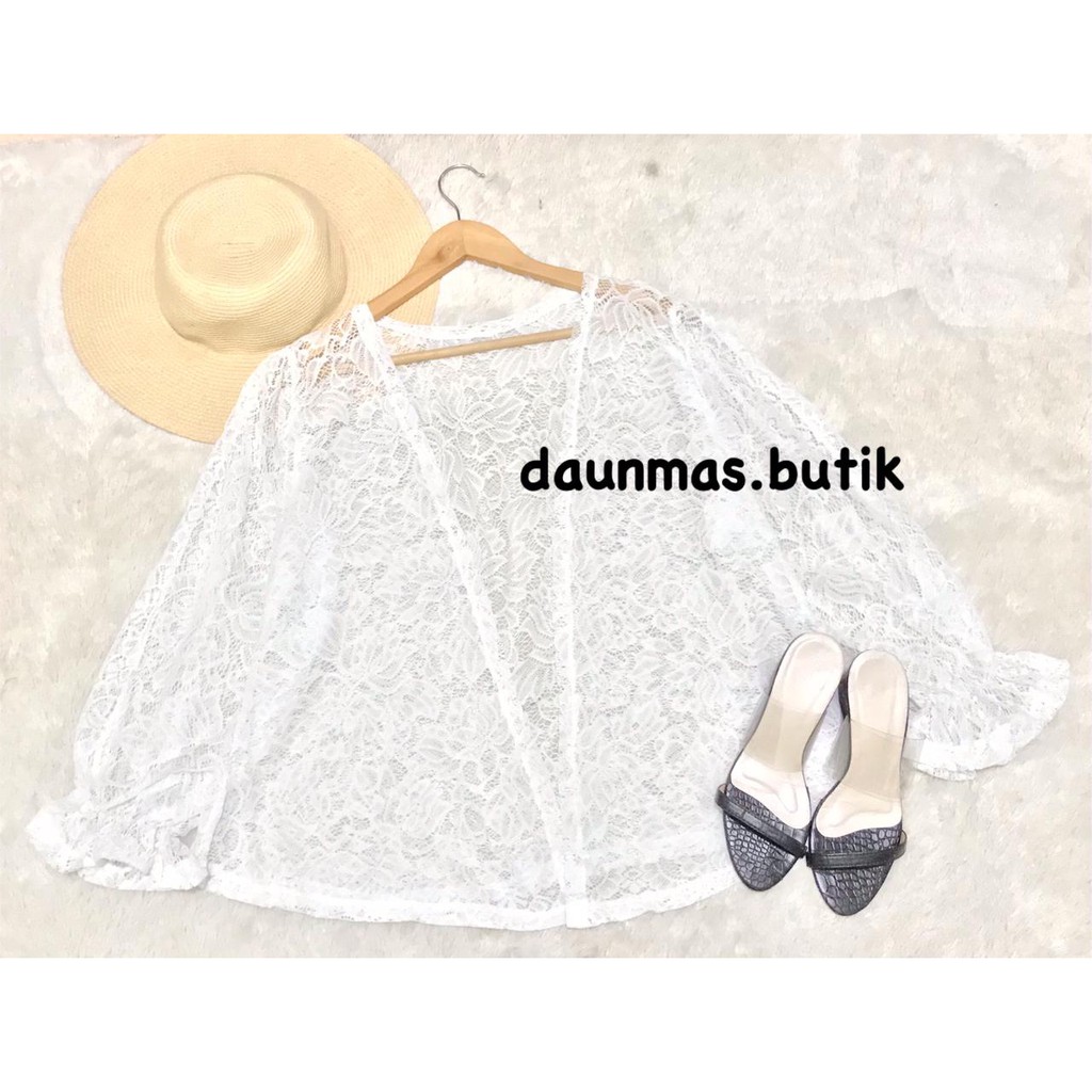 1KG MUAT 6PCS | FAIRY OUTER KARDIGAN BROKLAT BALONA HITS SELEBGRAM FASHION GROSIR WANITA MURAH-FAIRY WHITE