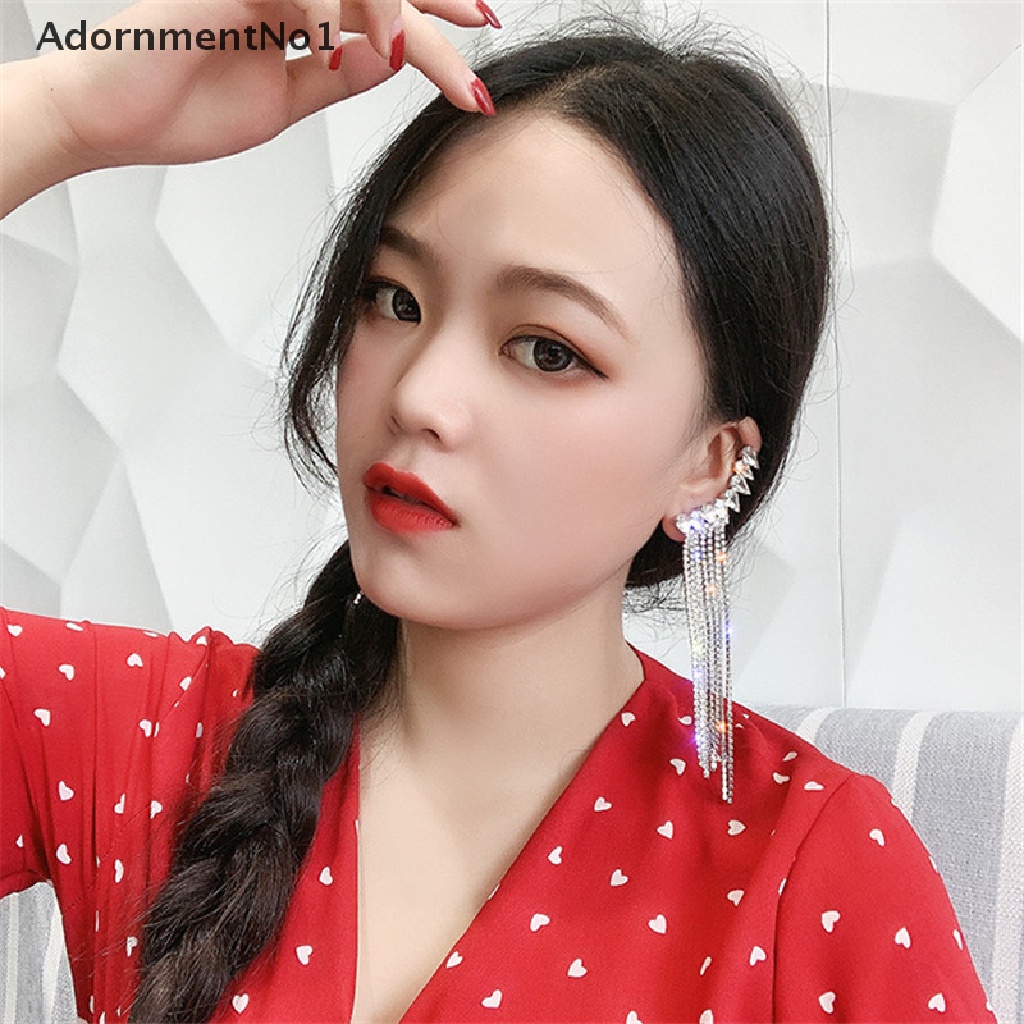 (AdornmentNo1) Anting Gantung Panjang Tusuk Motif Tetesan Air + Rumbai + Kristal + Berlian Imitasi Untuk Wanita