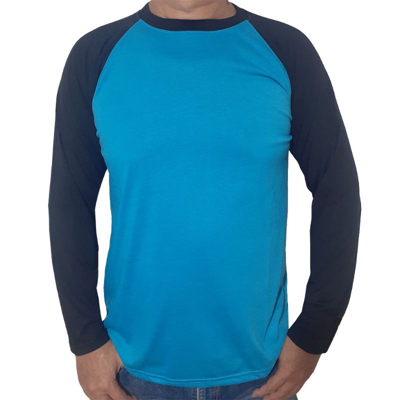 kaos raglan pria wanita - biru Turkish  tangan hitam