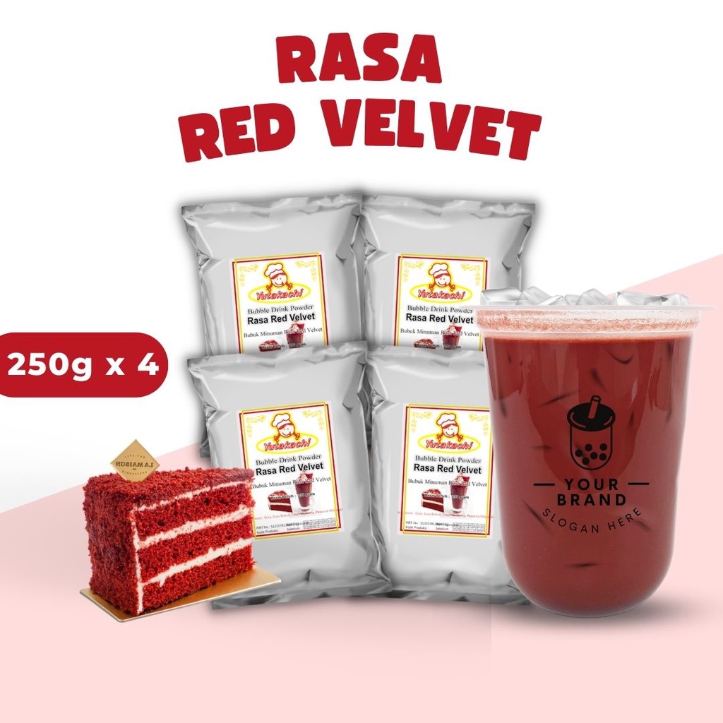 Bubuk Minuman Rasa Red Velvet 1Kg (4 pcs) @250gram EkoChan / Serbuk Minuman Instan Redvelvet 1 kg Aneka Rasa / Powder Drink Rede Velvet Milkshake / Pusat bumbu