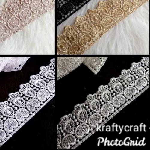 ☃ Renda tile bunga bordir rajut brokat gyper / giper katun baju mukena kebaya meteran harga 1 ROLL ✭