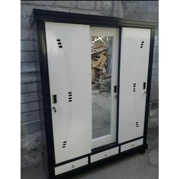 Lemari 3 pintu sleding kayu jati