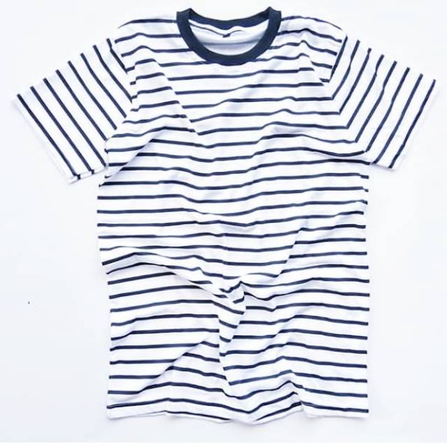 KAOS STRIPE DOMINAN PUTIH List HITAM, Cotton Premium