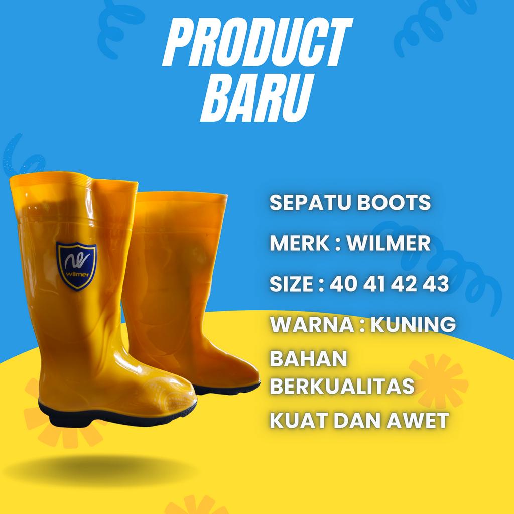 SEPATU BOOTS KUNING WILMER SAFETYY BOOTS SEPATU ANTI HUJAN RAIN LUMPUR