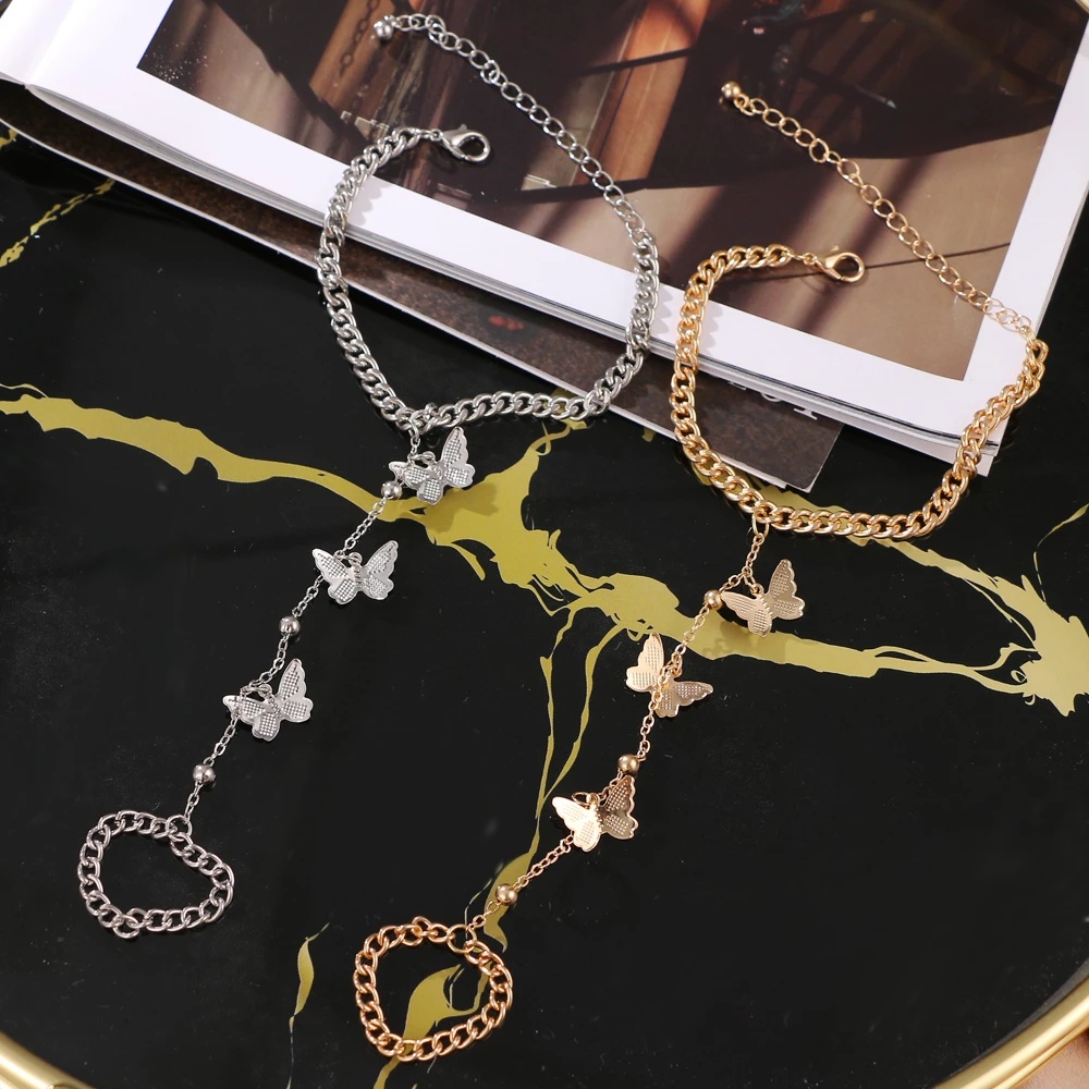 Gelang Cincin Rantai Liontin Butterfly Warna Emas Perak Untuk Wanita