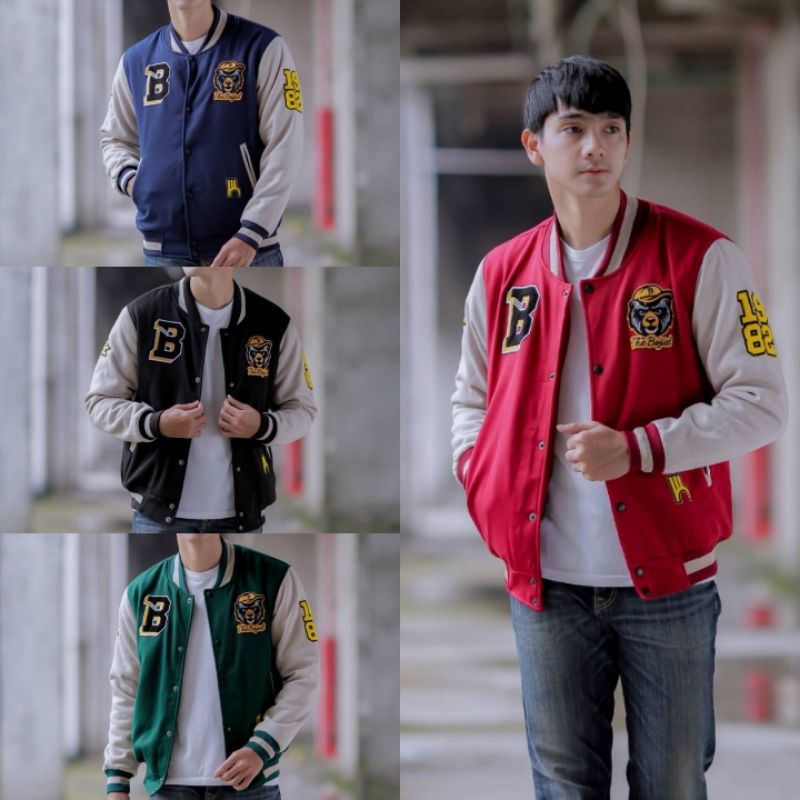Jaket baseball pria Jaket outdoor sport jaket cowok outfit keren jaket sport fleece jaket kancing at
