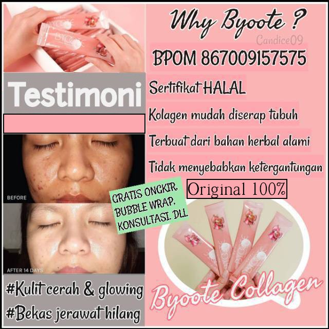 Byoote Collagen Original 1 Box BPOM  Pemutih Badan Alami Herbal Serbuk 16 Sachet Halal