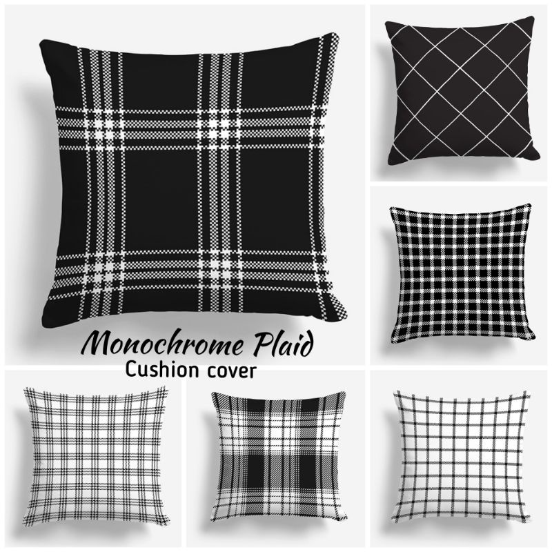 SARUNG Bantal Sofa 40x40 cm Monokrom Hitam Putih Monochrome Kotak