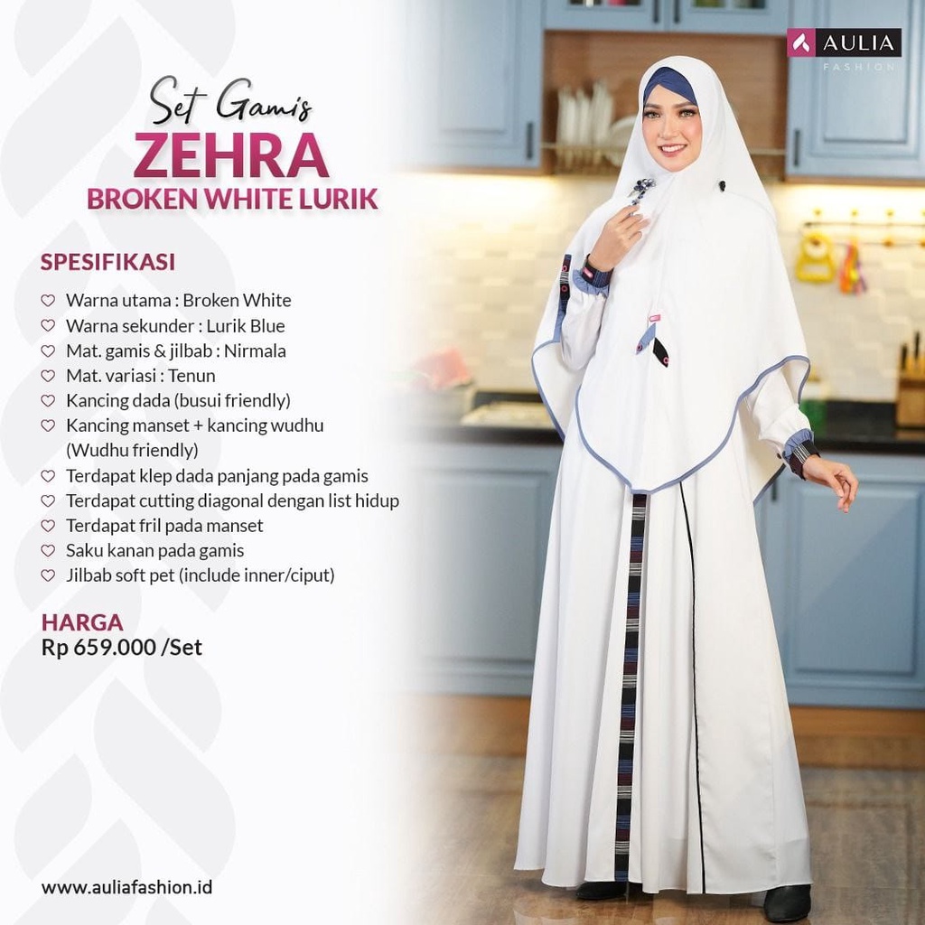 SET GAMIS AULIA FASHION ZEHRA BROKEN WHITE LURIK TERBARU