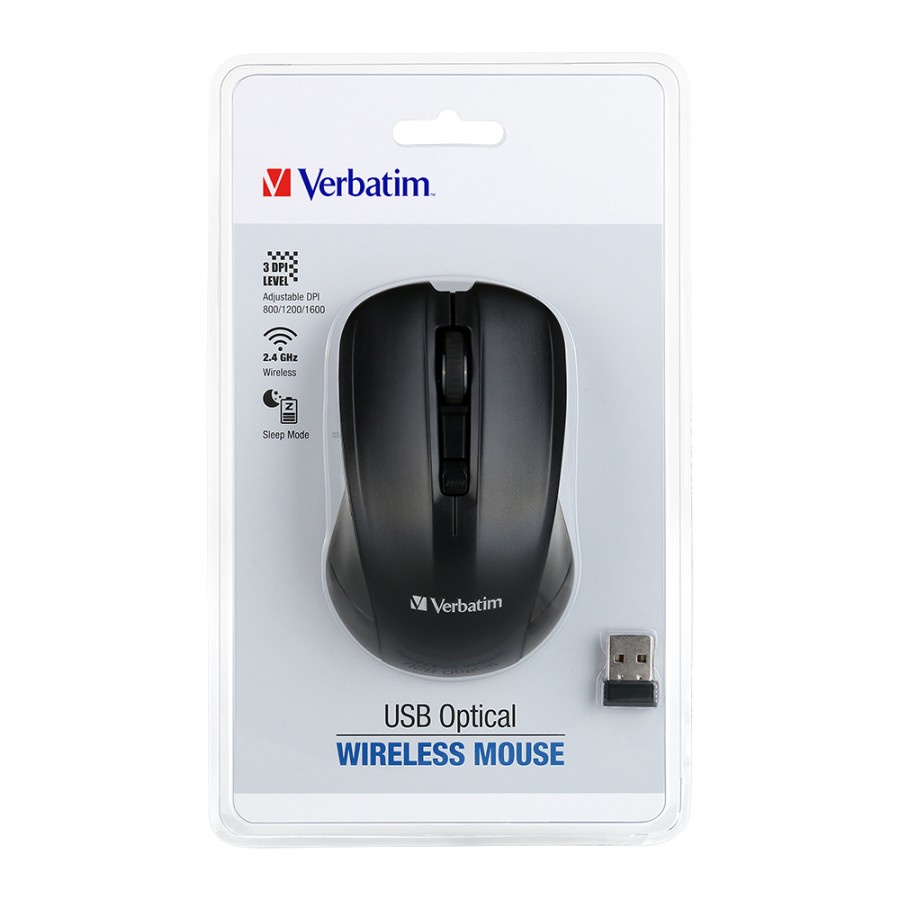 Mouse Verbatim Wireless Optical 1600DPI - Black Grey (66629)