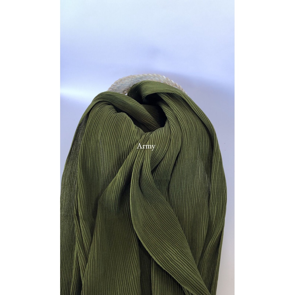 Pashmina Plisket full lidi 180x75 Hijab flisket Pashmina Plisket jilbab pleated shawl kerudung-Plisket Army