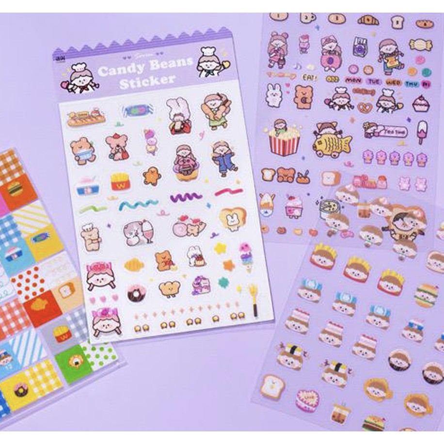 

[SCRIBBLE_ID] 4Pcs CANDY BEANS Sticker PET Diary Jurnal DIY BUJO Planner Deco Stiker Hias Lucu S0042