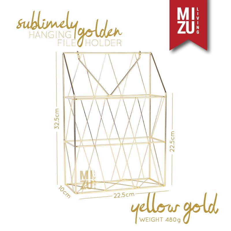 SUBLIMELY GOLDEN Hanging File Holder Magazine Newspaper Rack Box File A4 Desktop Organizer Rak Emas