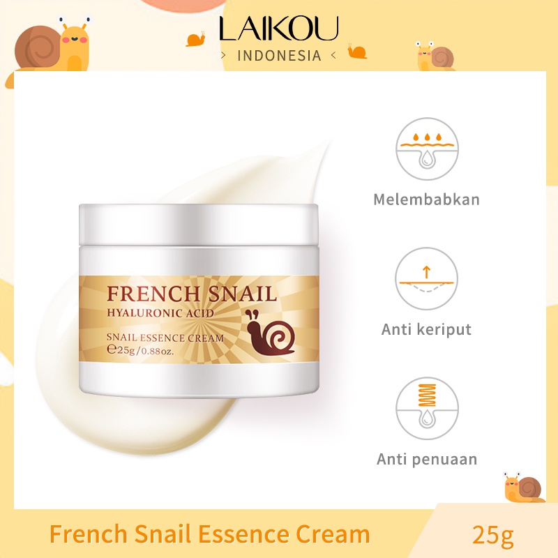 LAIKOU Snail Face Cream Anti Penuaan Kerutan Halus Melembabkan Mengencangkan Kulit 25g