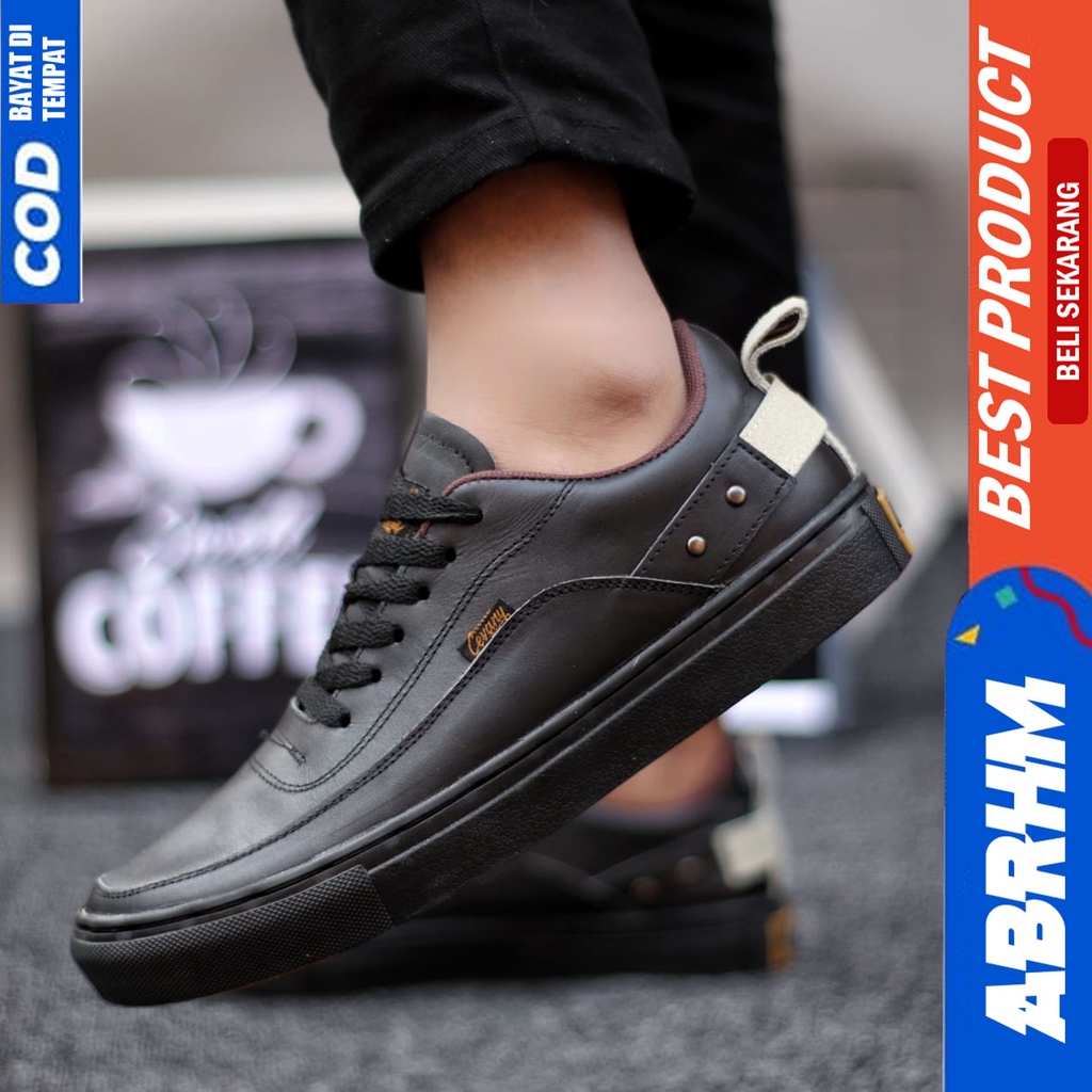 Sepatu Formal Kulit Asli Full Hitam Tali Pantofel Pria Kerja ABRHM CYRE