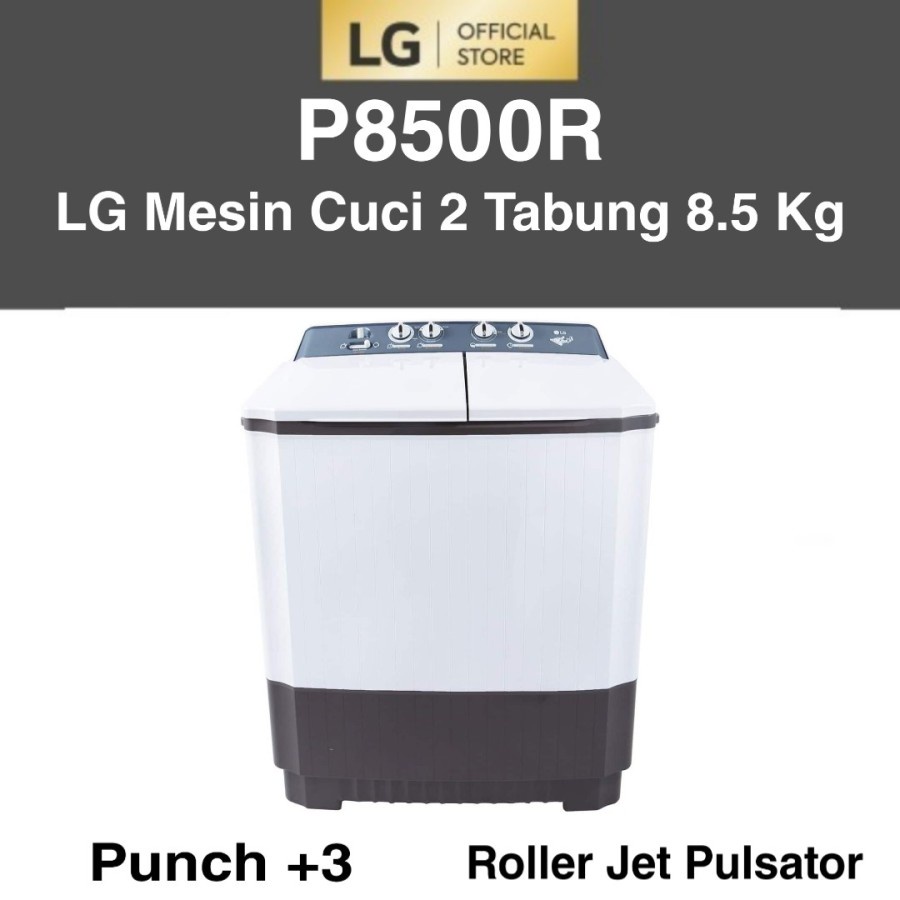 LG P8500R Mesin Cuci 2 Tabung 8.5 Kg Light Grey