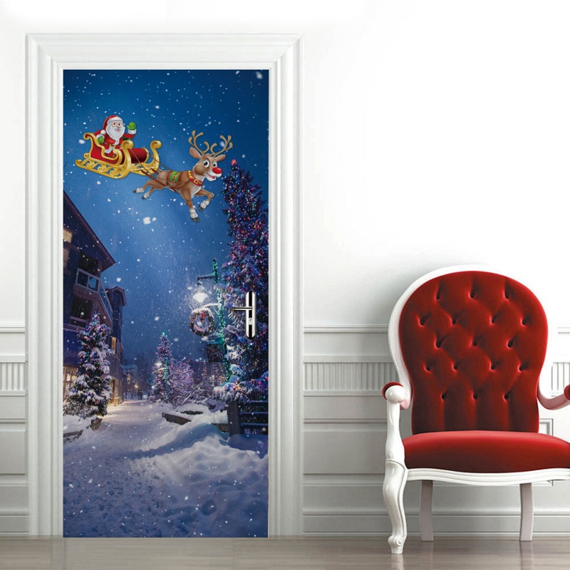 Zzz 2pcs / set Stiker Dinding / Pintu / Kulkas Motif Santa Claus Natal Untuk Dekorasi Rumah