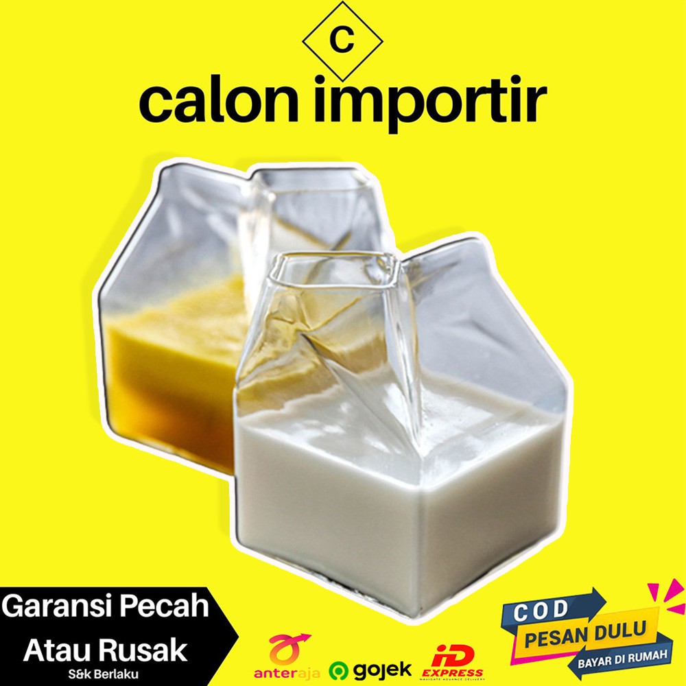 Gelas Susu Kaca Design Aesthetic Estetik Milk Box 300ml Cardboard Glass Material Untuk Foto Produk