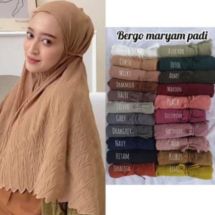 Hijab Bergo Maryam PLISKET PADI premium jilbab maryam pleated full Lidi padi cerutty premium-2