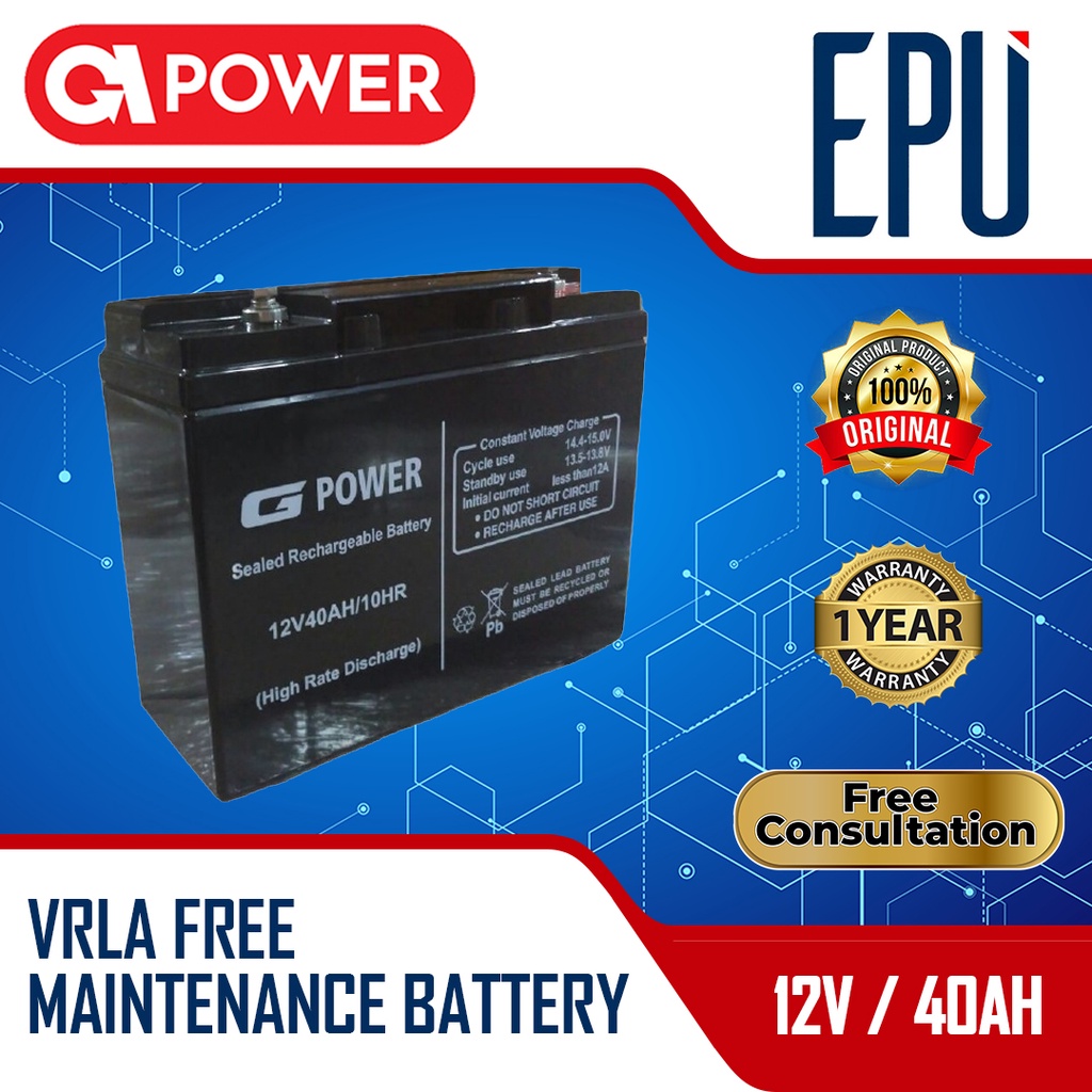 Aki UPS Gpower 12V - 40AH Garansi Resmi - Battery UPS - Baterai UPS - Baterai Kering - VRLA