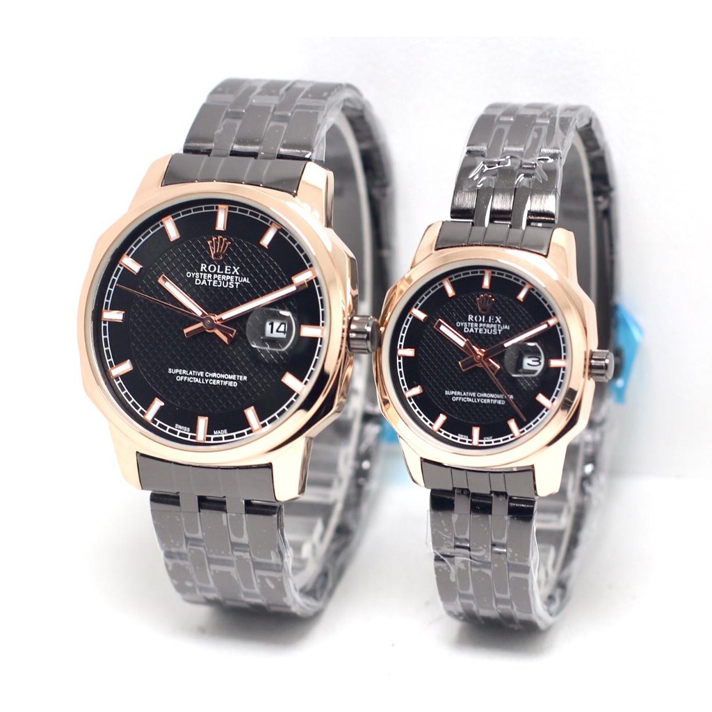 Jam Tangan Couple/Pasangan H21409N Tali Rantai Tanggal Aktif Free Box &amp; Baterai