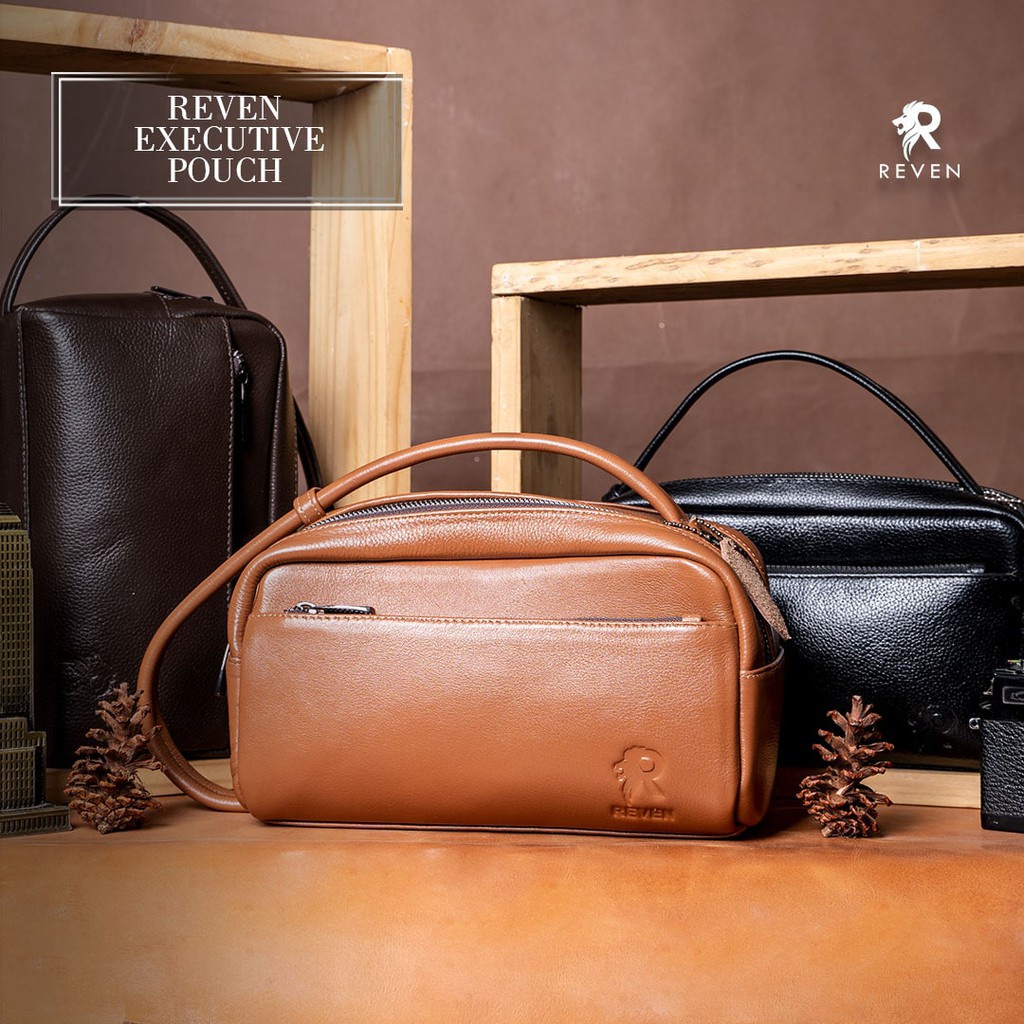 Tas Pouch Kulit Wanita Reven Executive Pouch Bag Cewek Branded Original Kulit Sapi Asli Premium
