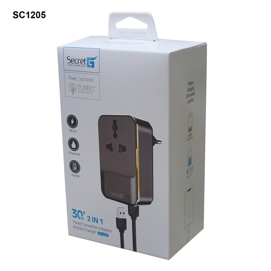 onverter adaptor travel universal Secret-G SC1205 2in1 QC 3.0 2 USB Port