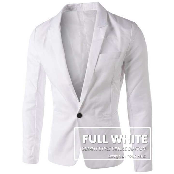 BLAZER PRIA FULL WHITE STYLE SUPER SLIM FIT BODY ORIGINAL NIKAYU BAHAN HIGH TWIST ISTIMEWA