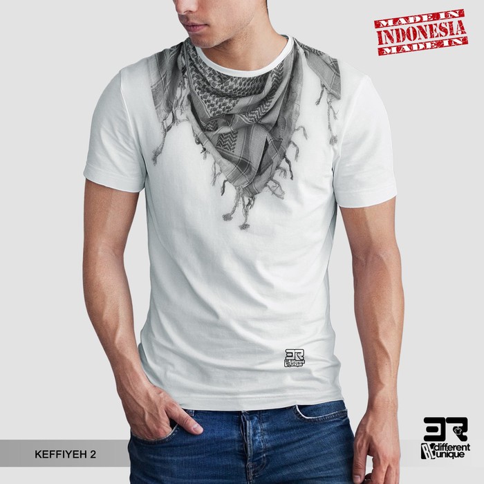 KAOS PRIA KAOS PRINT DISTRO 3R  MOTIF MUSLIM SCRAF SYAL 2 ( KEFFEYEH 2 PUTIH )