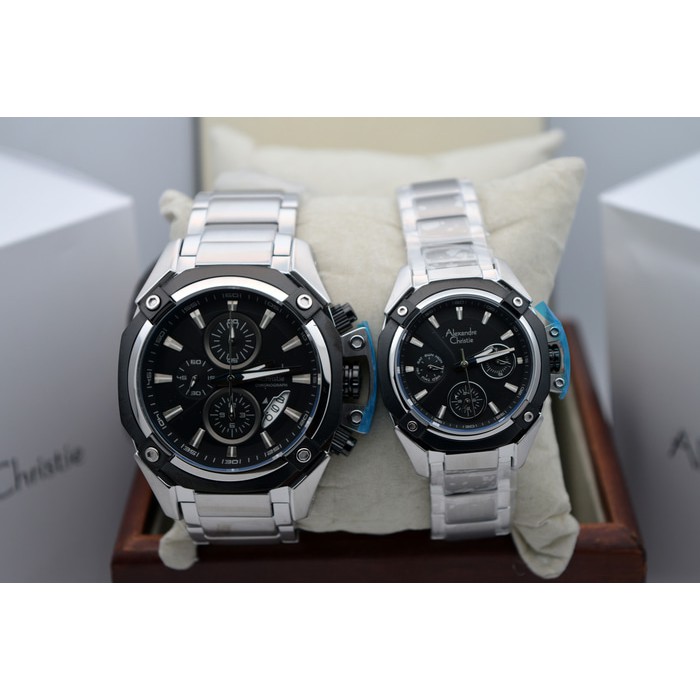 Jam Tangan Wanita Alexandre Christie Ac 6225 Silver Black Original