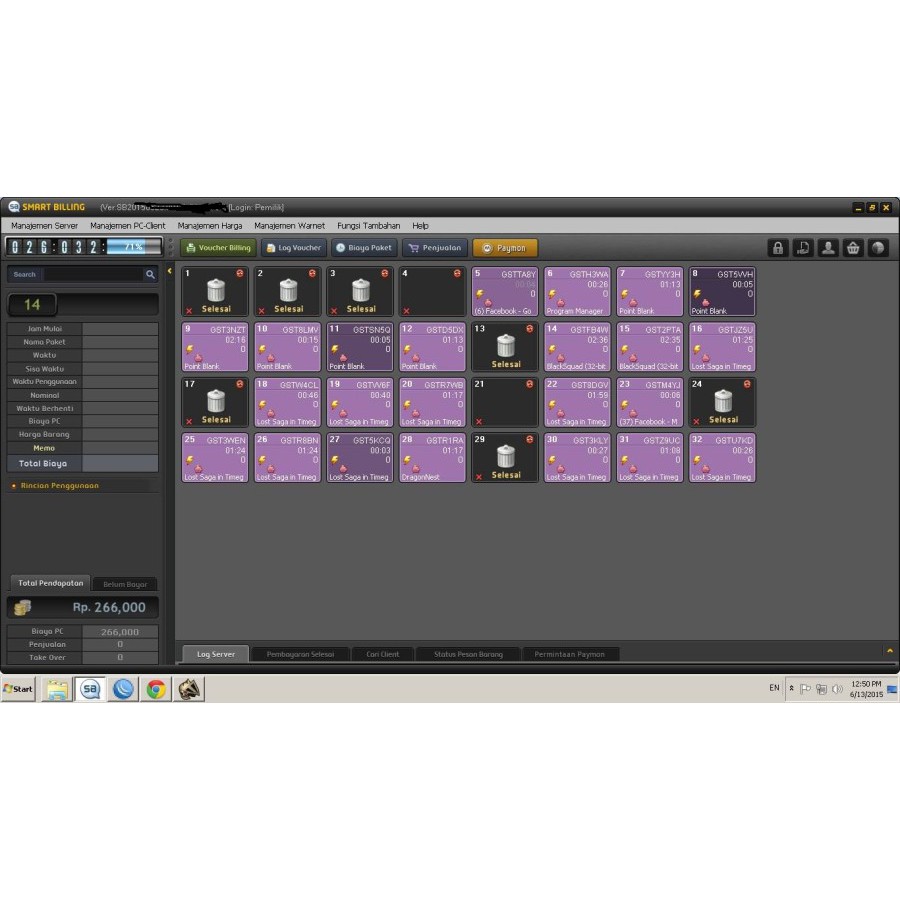 SmartBilling Warnet Full Versi Server & Client, Suport Window 7/8/10