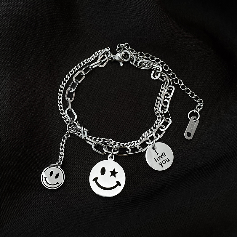 Smiley Emoji Bracelet Double Layer Trendy Titanium Steel