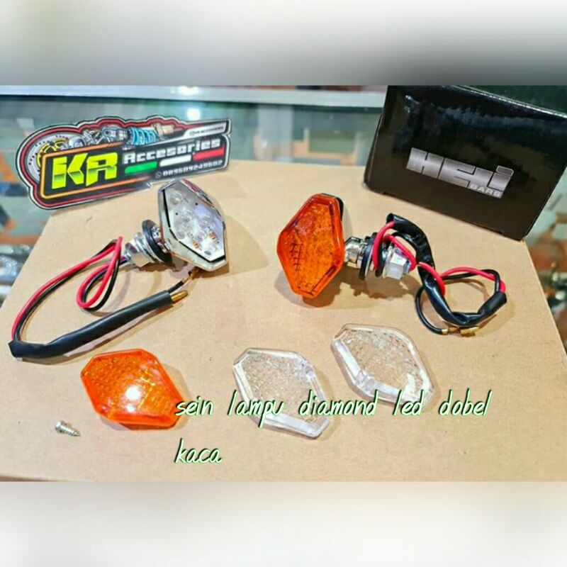 Lampu sein lampu riting lampu reteng palu diamond krom led dobel kaca