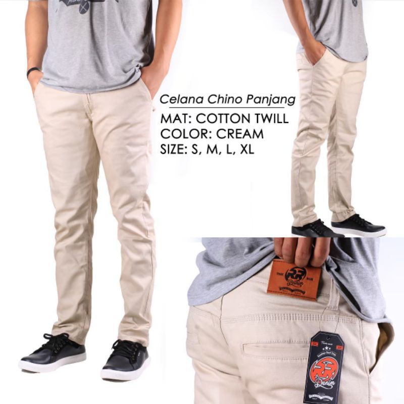 Celana Chino celana panjang pria bahan warna cream mocca grey