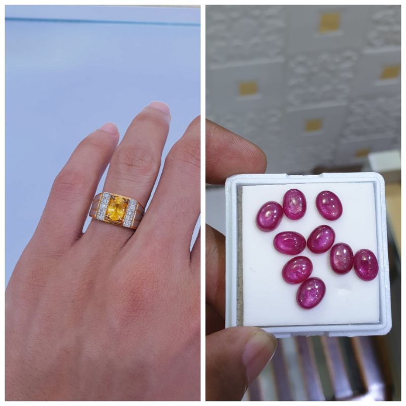 cincin cowo emas kuning berlian asli batu ruby polos